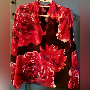 White House Black Market Red Floral Blouse with cami